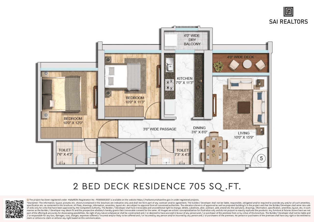 Sai Emerald Unit plan - 705 sq.ft.