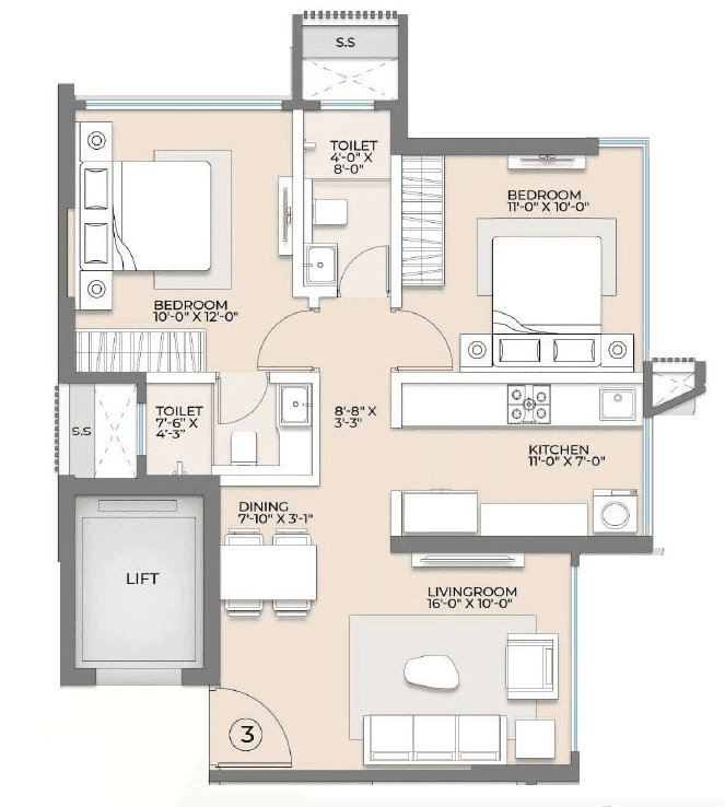 Arkade Rare Bhandup Unit plan - 626 sq.ft.