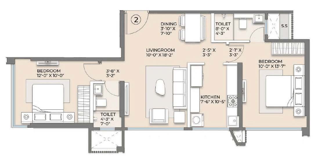 Arkade Rare Bhandup Unit plan - 677 sq.ft.