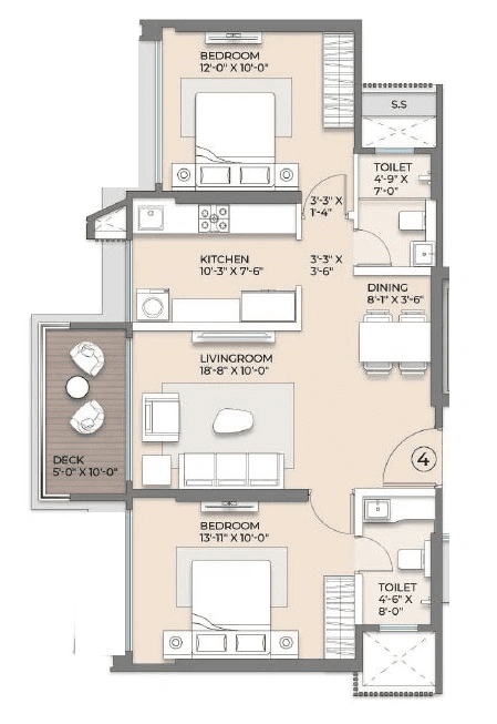 Unit plan - 734 sq.ft.