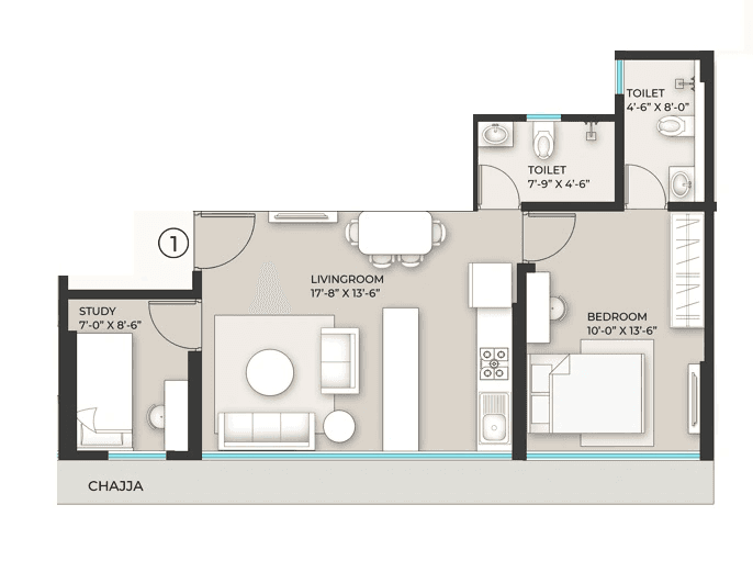 Mahesh Rudraksh Towers Unit plan - 523 sq.ft.