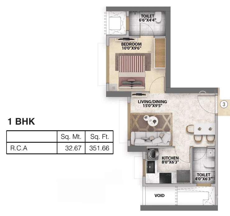 Runwal Bliss Unit plan - 351 sq.ft.