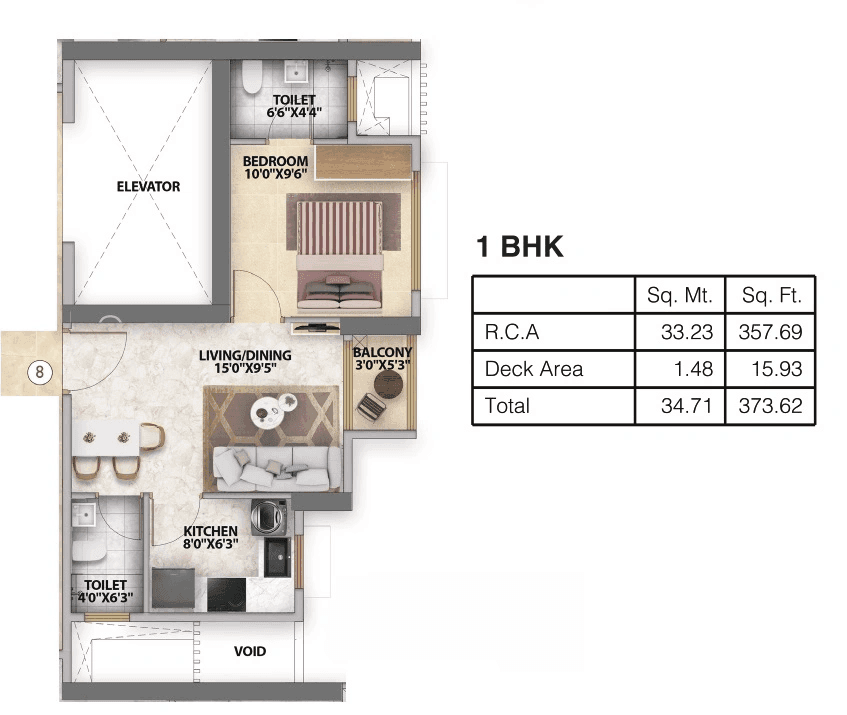 Unit plan - 373 sq.ft.
