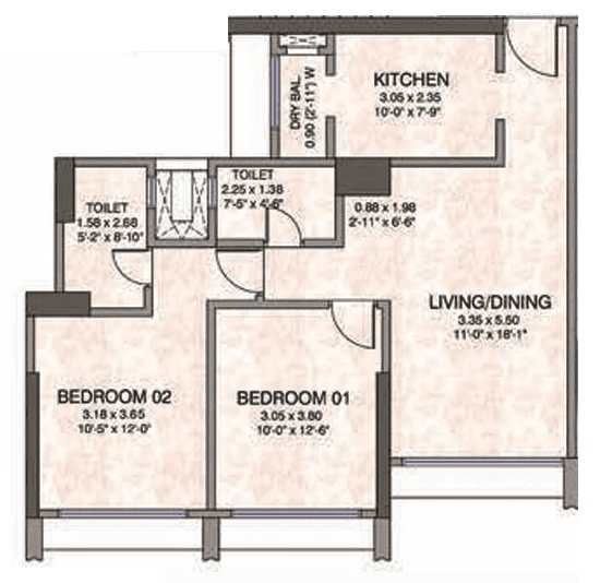 Kanakia Silicon Valley Unit plan - 771 sq.ft.