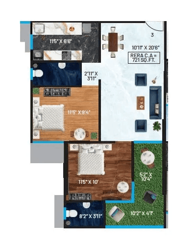 Raghav Utopia Unit plan - 721 sq.ft.