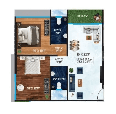 Raghav Utopia Unit plan - 732 sq.ft.
