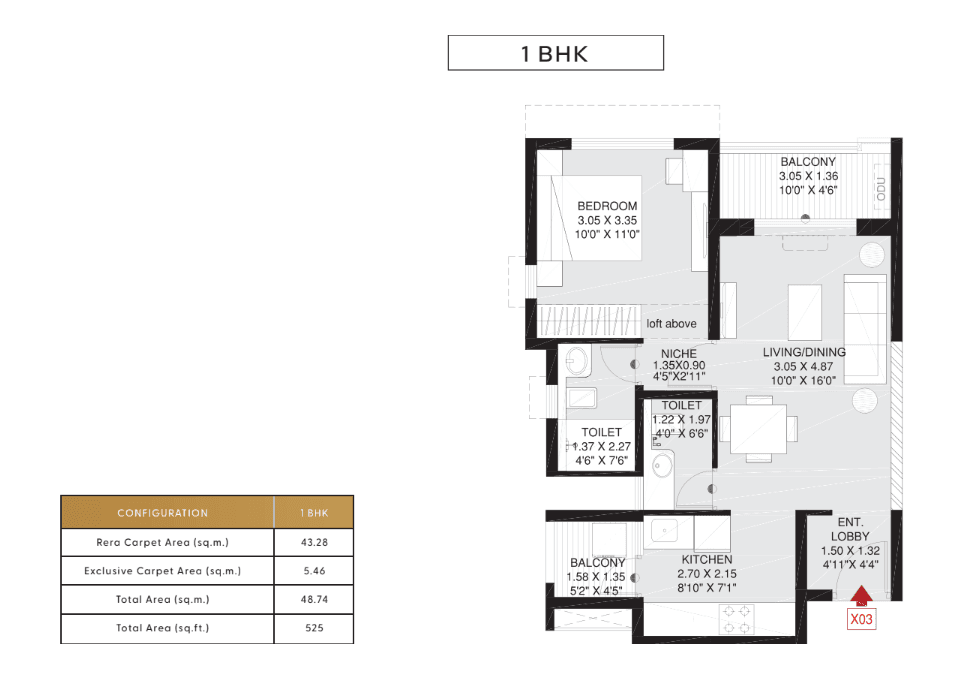 Godrej Pallazo Unit plan - 525 sq.ft.