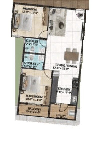 DS MAX Sky Shlokam Unit plan - 834 sq.ft.