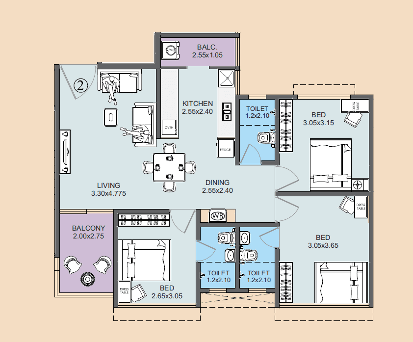 Avirat Panoreeva Greens Unit plan - 870 sq.ft.