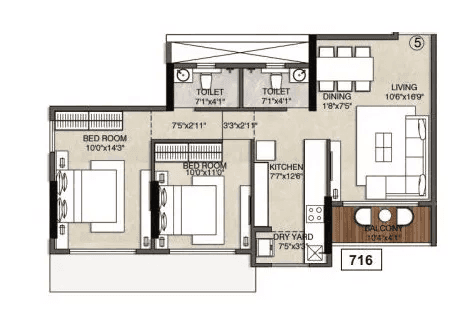 Shelaji Gold Leaf Unit plan - 716 sq.ft.