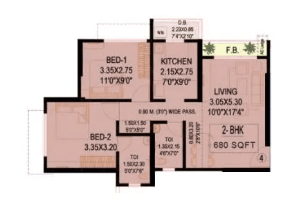 Delight Divine Orchid Unit plan - 680 sq.ft.