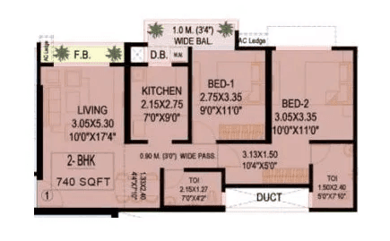 Delight Divine Orchid Unit plan - 740 sq.ft.
