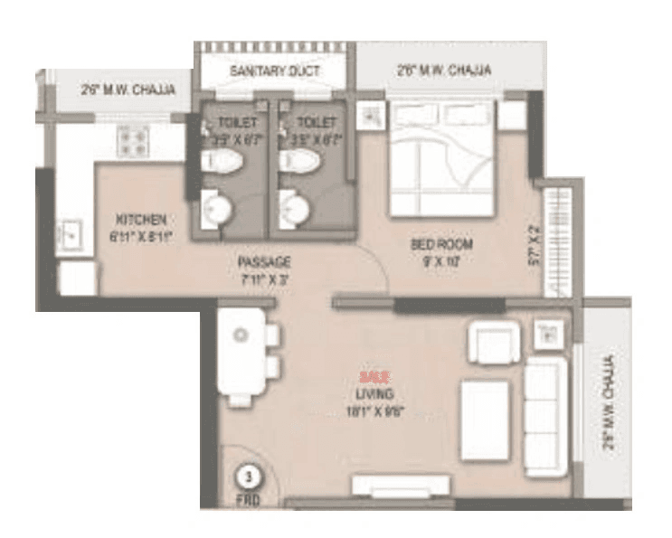 Unit plan - 401 sq.ft.