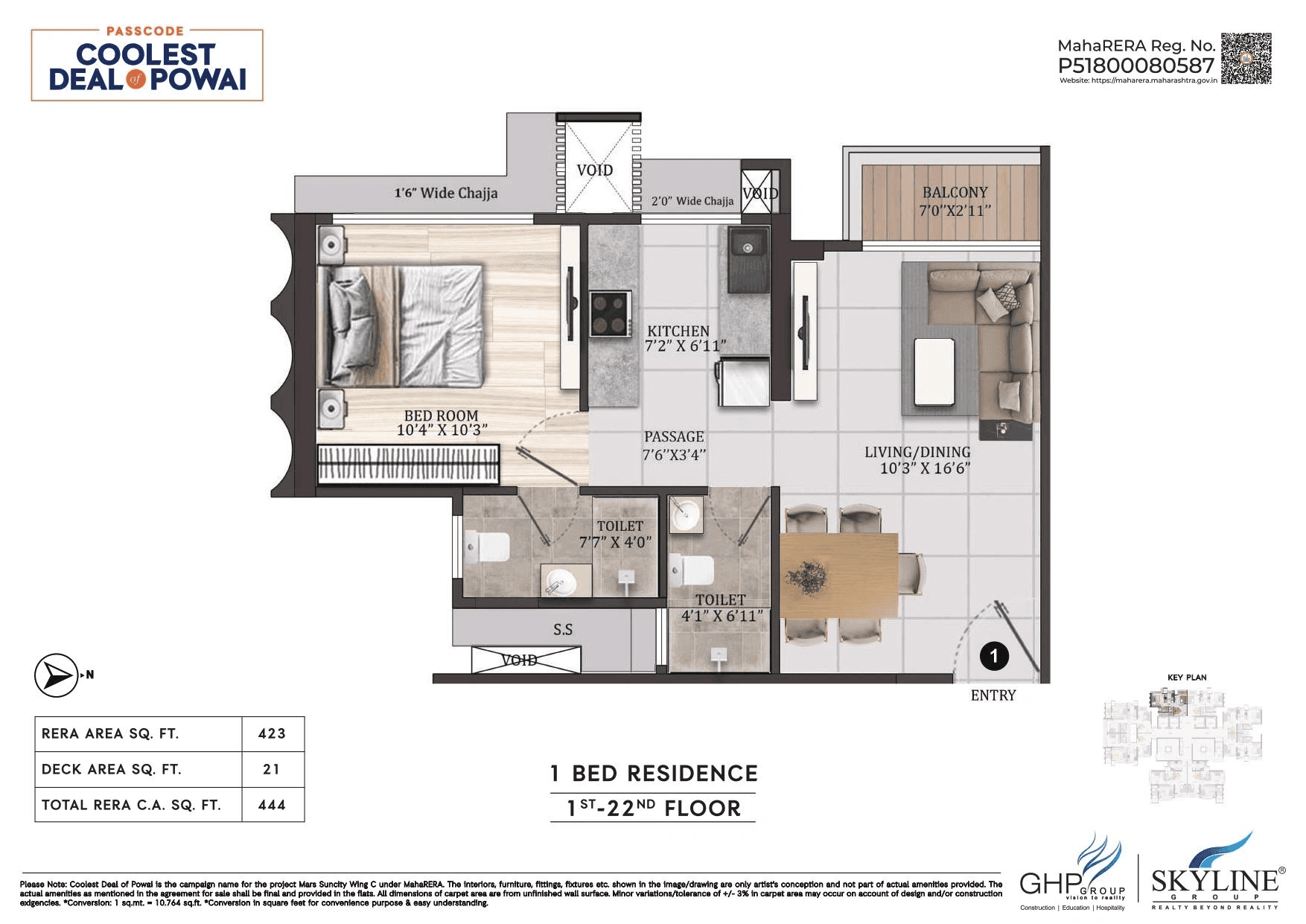 Suncity Dream Of Powai Unit plan - 444 sq.ft.