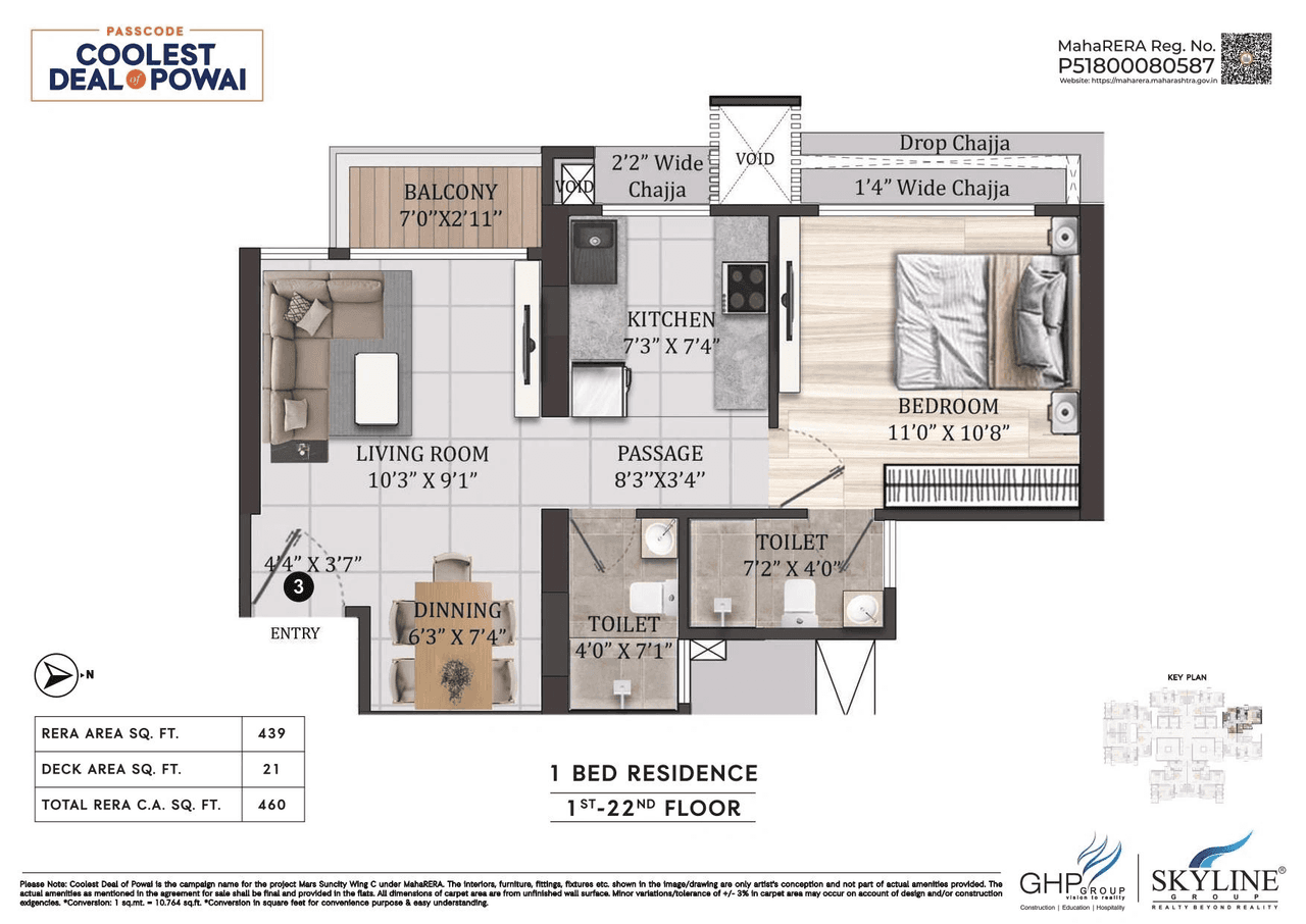Suncity Dream Of Powai Unit plan - 460 sq.ft.