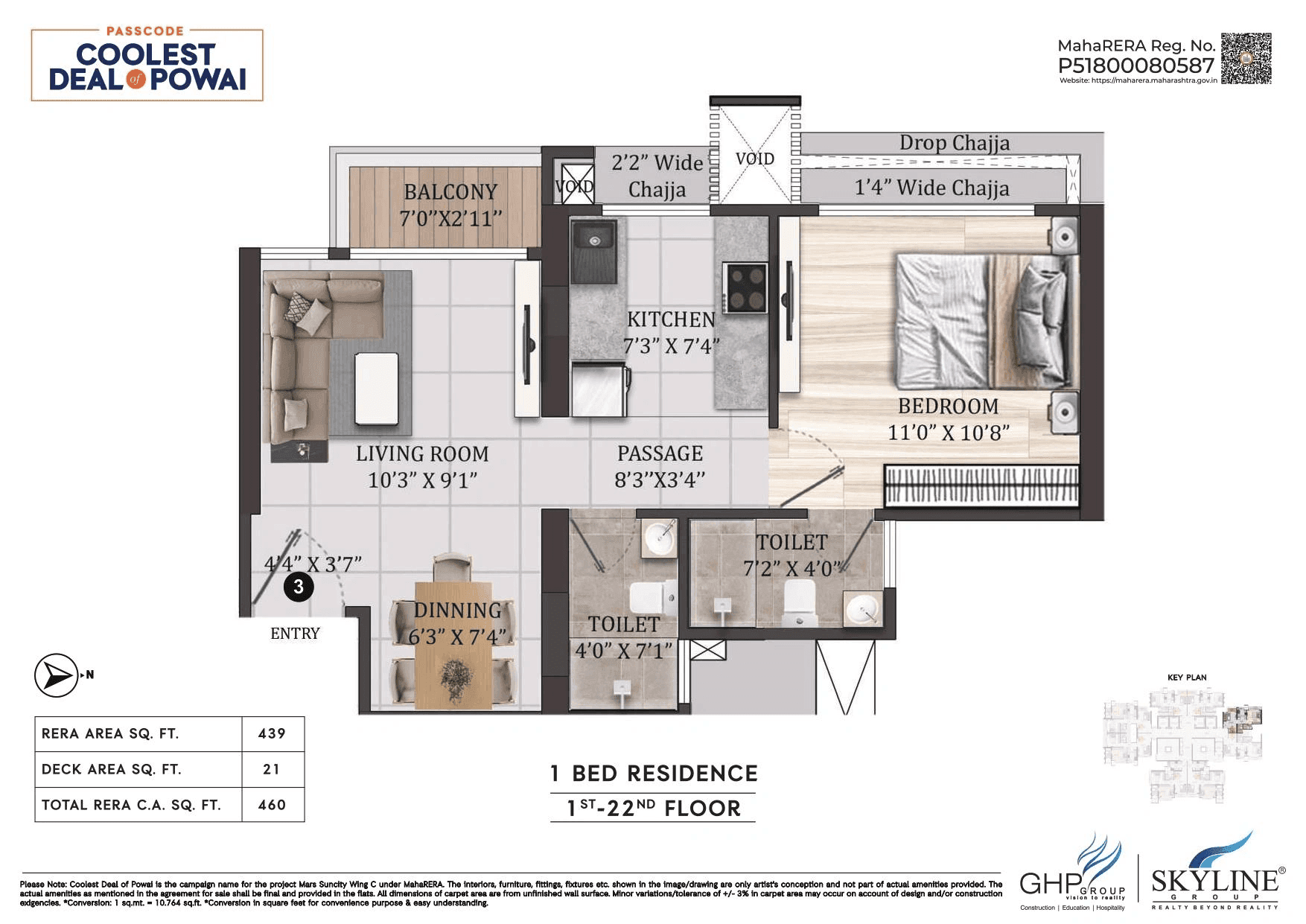 Suncity Dream Of Powai Unit plan - 460 sq.ft.