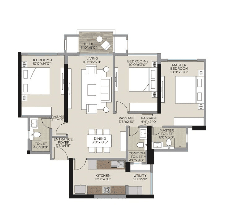 Hiranandani Empress Hill Unit plan - 1103 sq.ft.