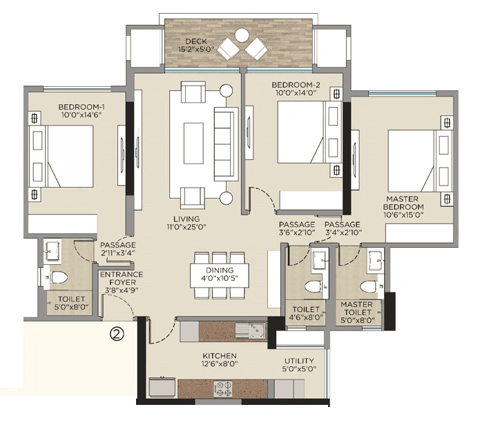 Hiranandani Empress Hill Unit plan - 1297 sq.ft.