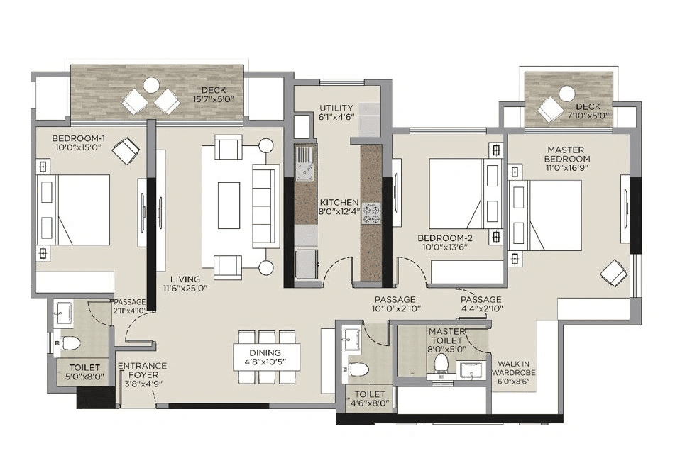 Hiranandani Empress Hill Unit plan - 1412 sq.ft.