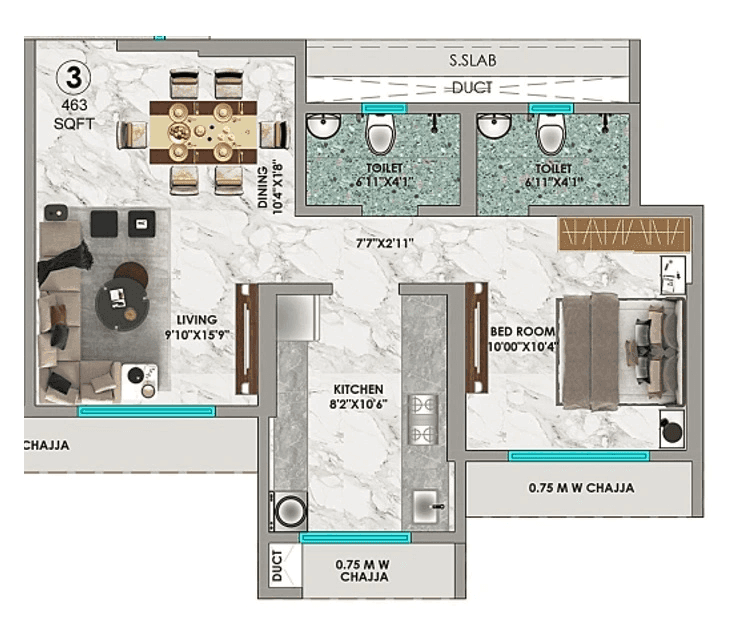 Adityaraj Greens Unit plan - 463 sq.ft.