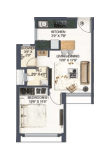 Nahar Amaryllis Unit plan - 441 sq.ft.
