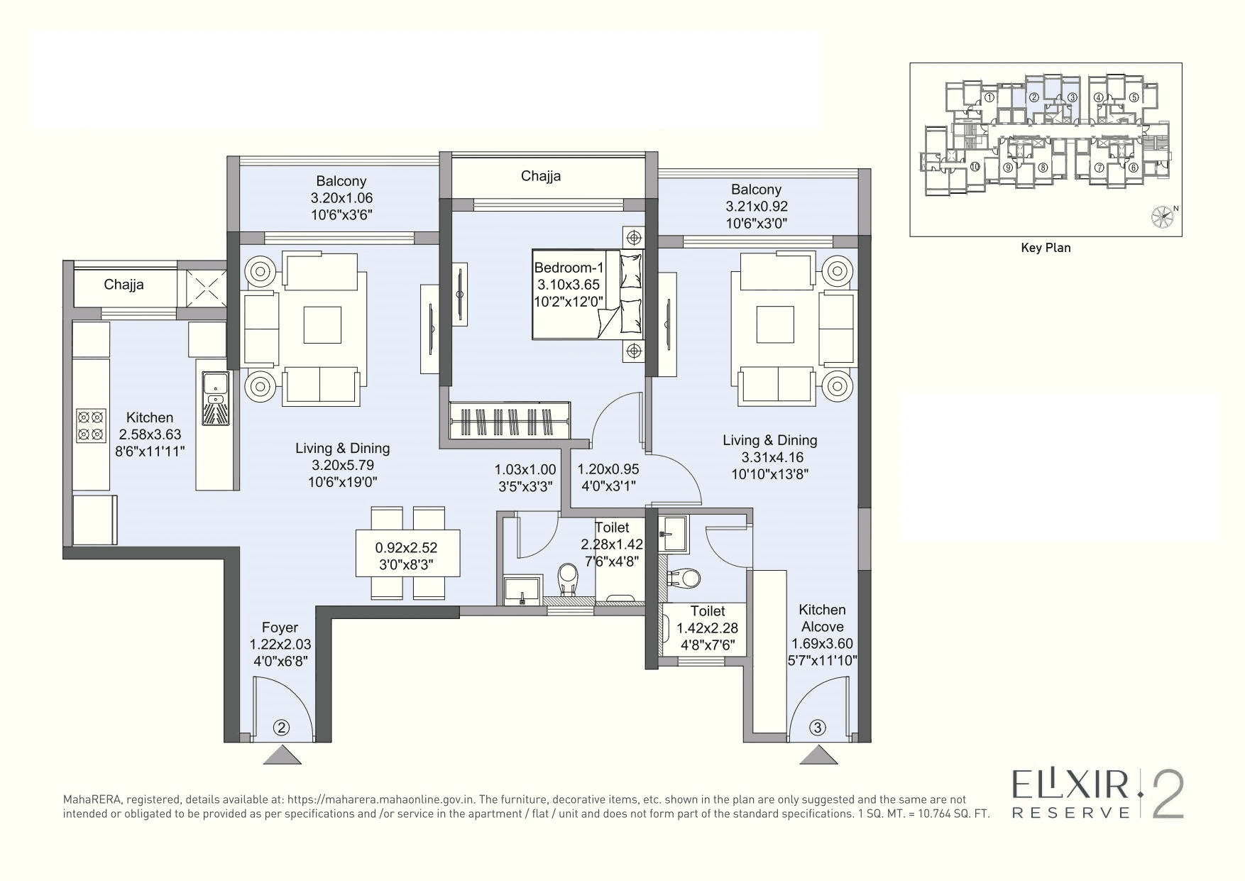 L&T Barbet Unit plan - 860 sq.ft.