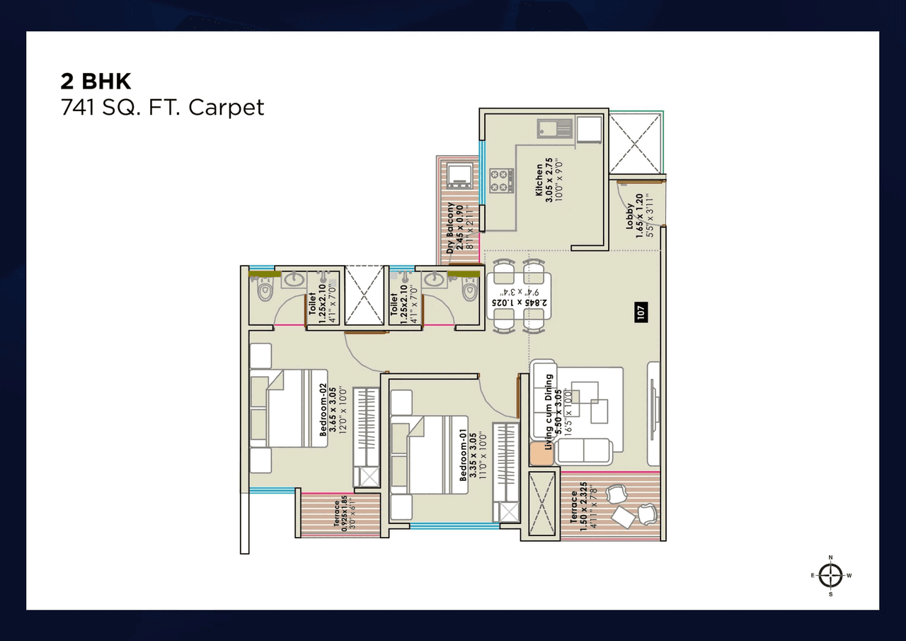 Sentosa Edge Unit plan - 741 sq.ft.
