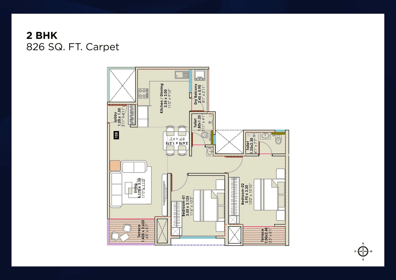 Sentosa Edge Unit plan - 826 sq.ft.