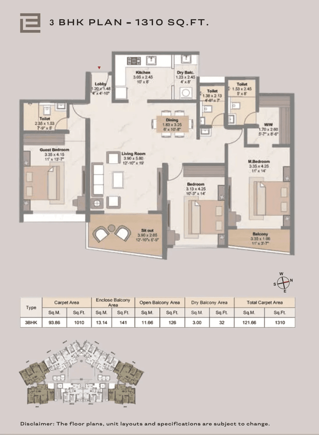 Livience Unione Unit plan - 1310 sq.ft.