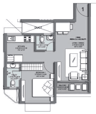 Vighnaharta Infinity Unit plan - 412 sq.ft.