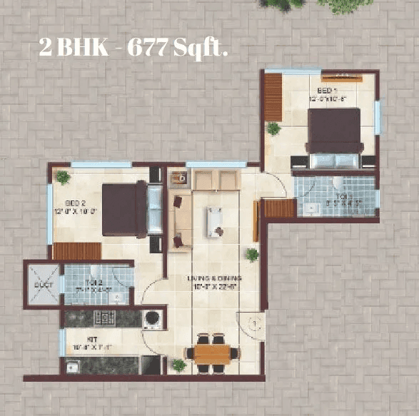 Dipti Royal Arc Unit plan - 677 sq.ft.