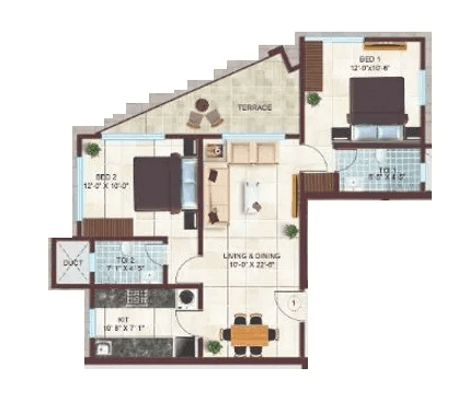 Dipti Royal Arc Unit plan - 655 sq.ft.
