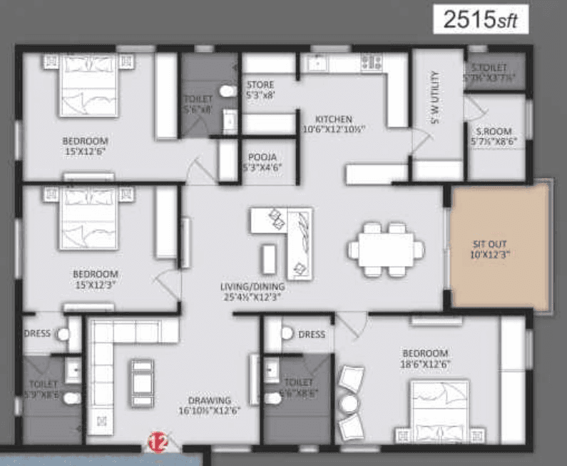 Om Sree Grand Unit plan - 1761 sq.ft.