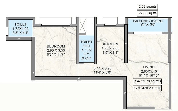 Puneet Amarjyoti Unit plan - 455 sq.ft.