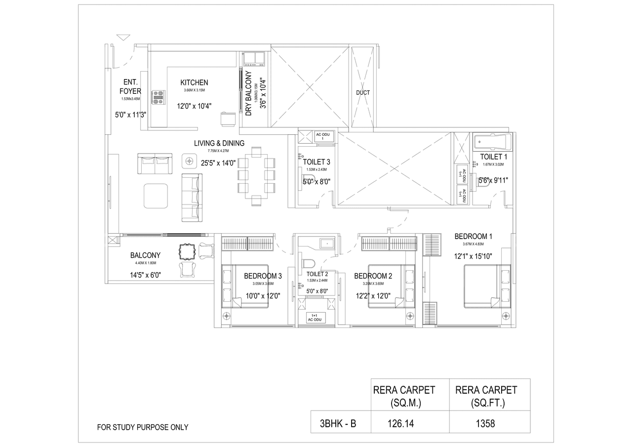 Kumar Prism Unit plan - 1358 sq.ft.