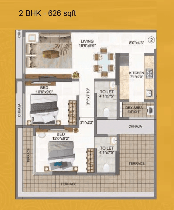 Adityaraj Paradise Unit plan - 626 sq.ft.