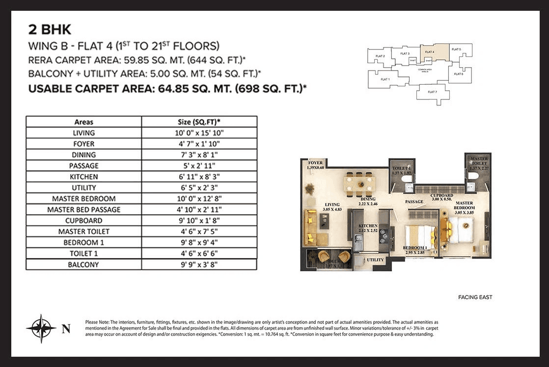 Dosti Mezzo 22 Unit plan - 698 sq.ft.