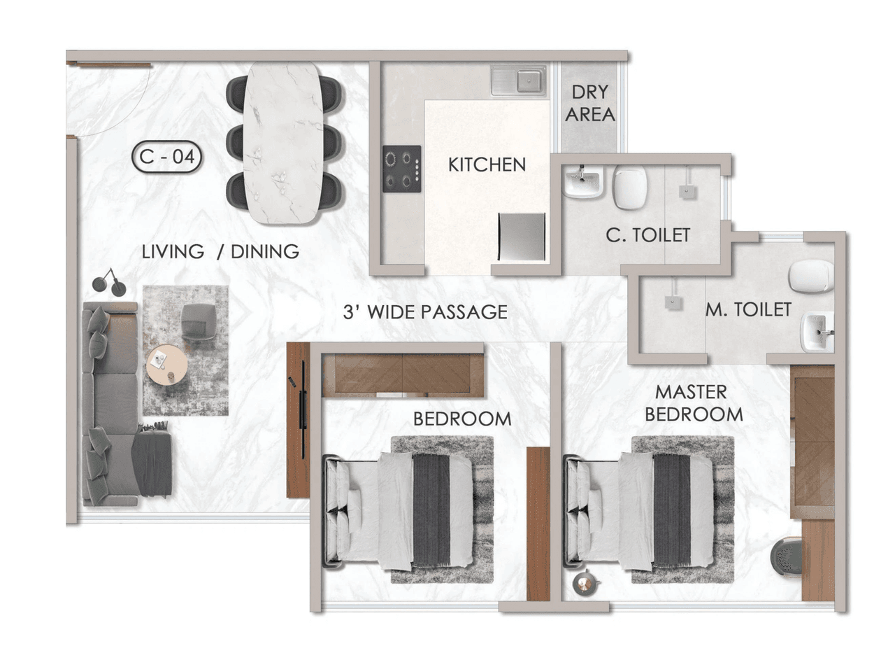 Sheth Promont Unit plan - 684 sq.ft.