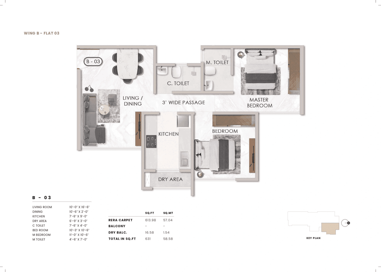 Sheth Promont Unit plan - 631 sq.ft.