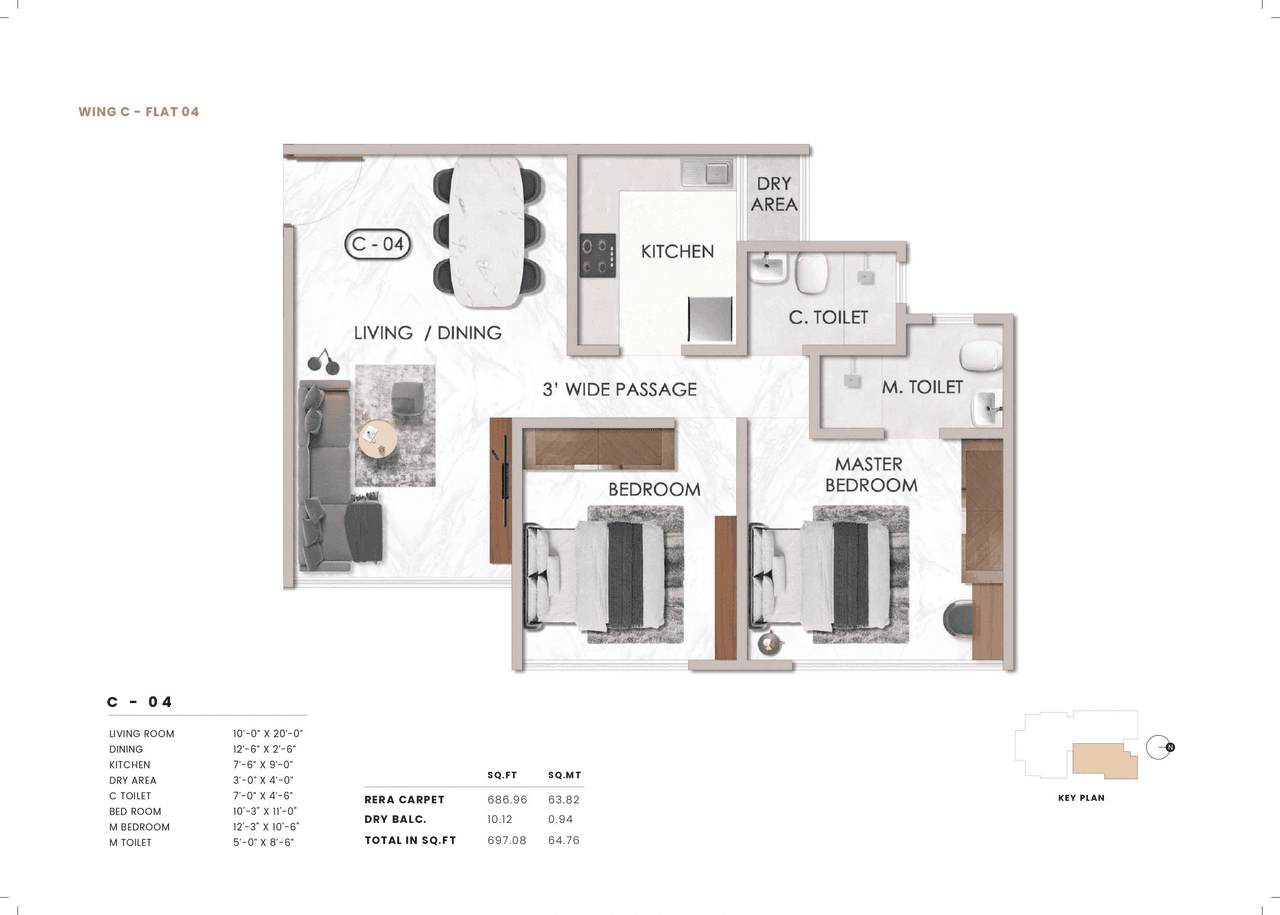 Sheth Promont Unit plan - 697 sq.ft.
