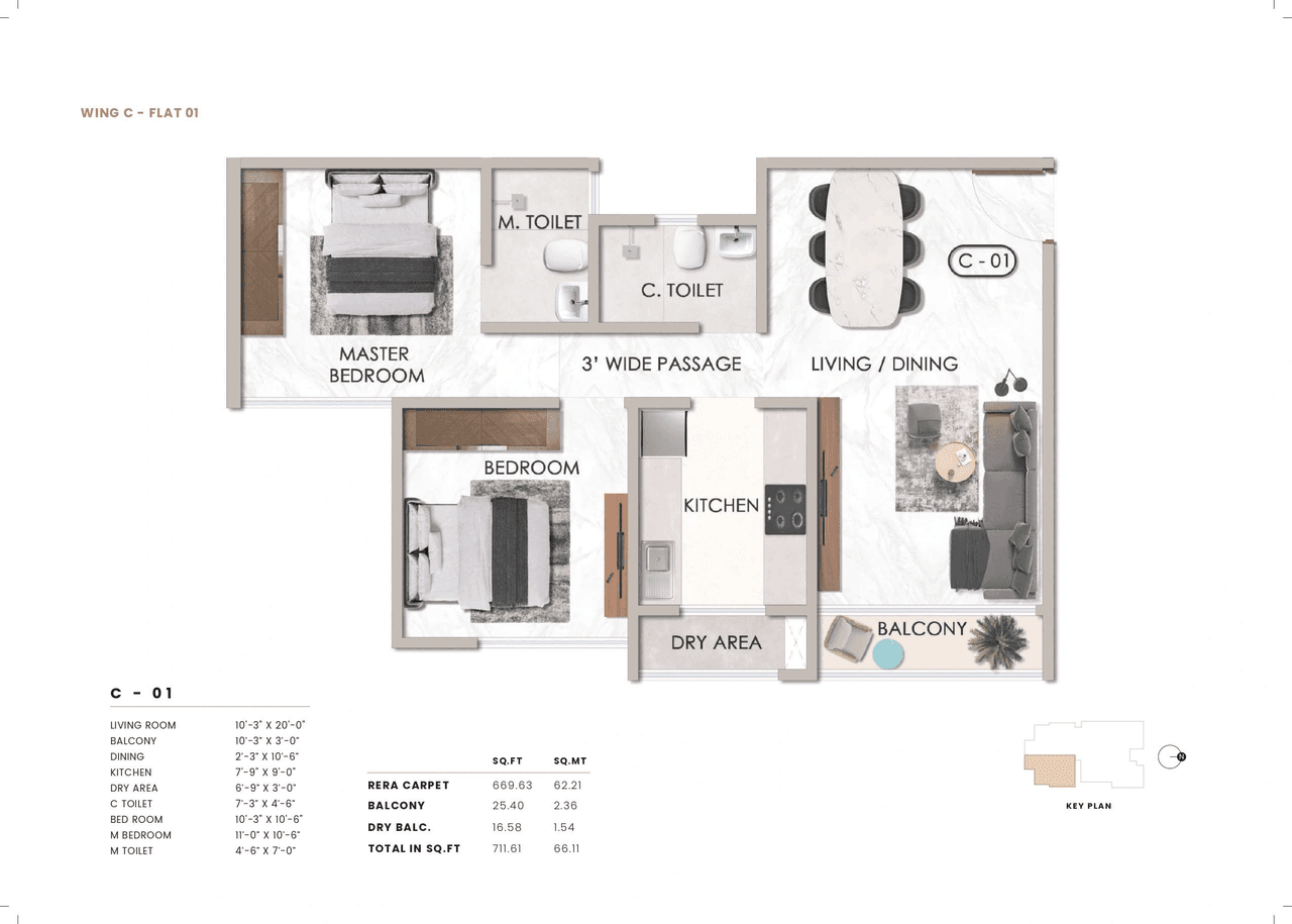 Sheth Promont Unit plan - 712 sq.ft.