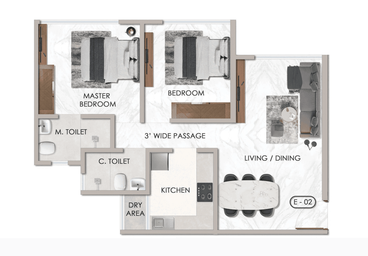Sheth Promont Unit plan - 664 sq.ft.