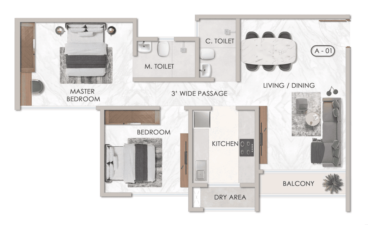 Sheth Promont Unit plan - 708 sq.ft.