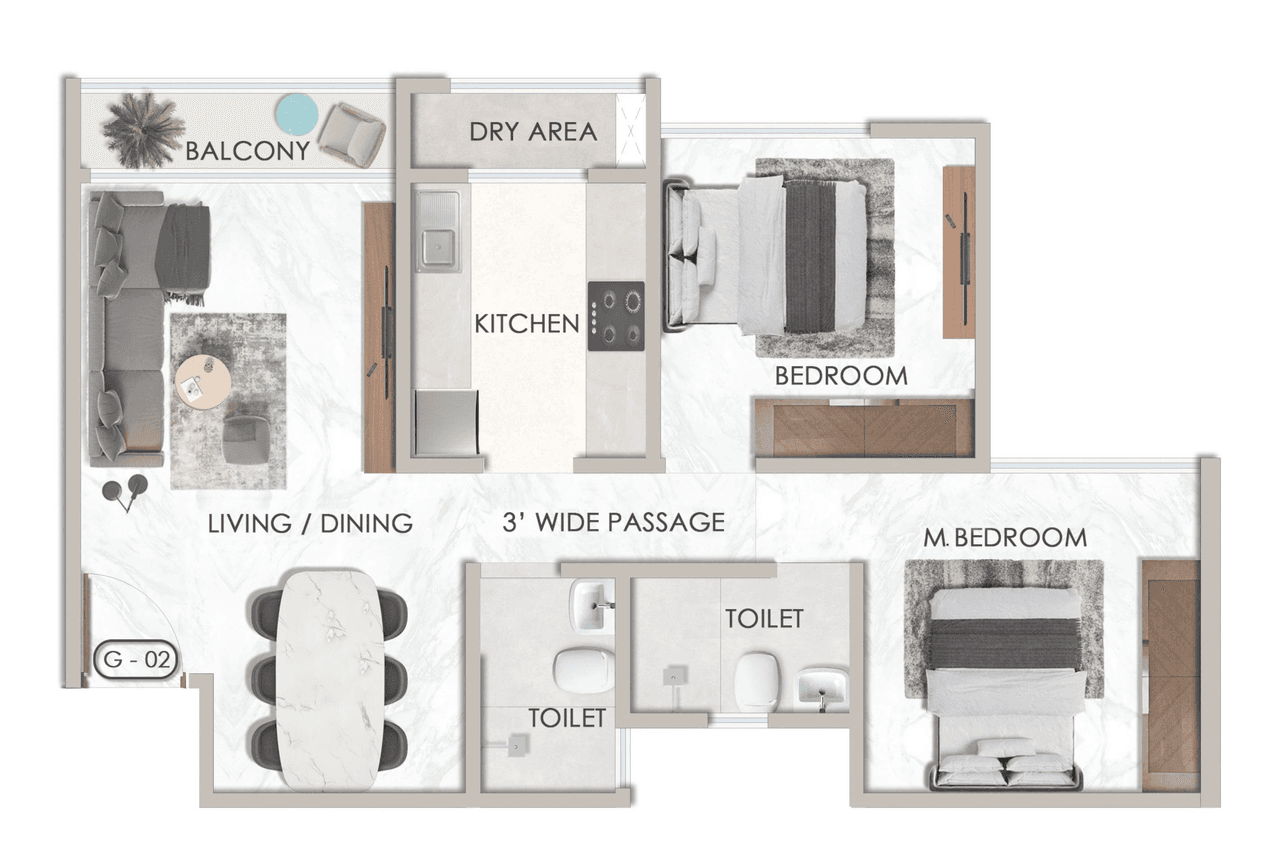 Sheth Promont Unit plan - 721 sq.ft.
