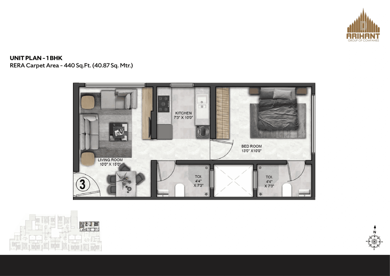 Arihant Niwara Sky Unit plan - 440 sq.ft.