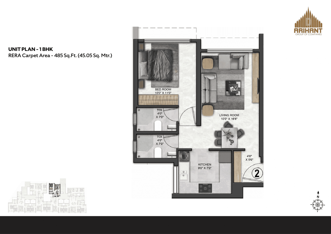 Arihant Niwara Sky Unit plan - 485 sq.ft.