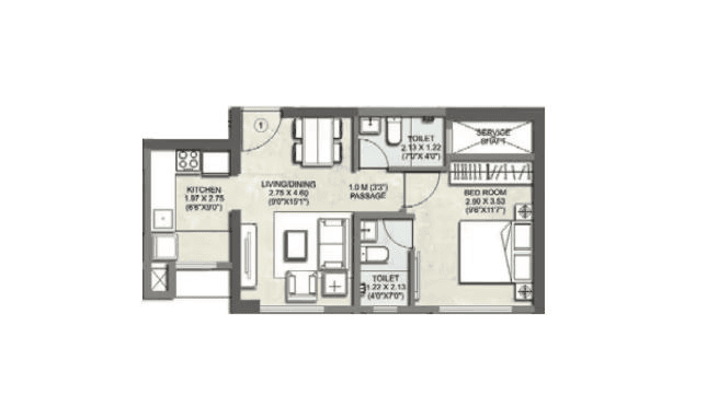 Kalpataru Srishti Namaah Unit plan - 458 sq.ft.