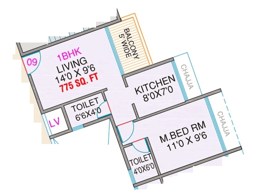 Delta Elite Unit plan - 465 sq.ft.
