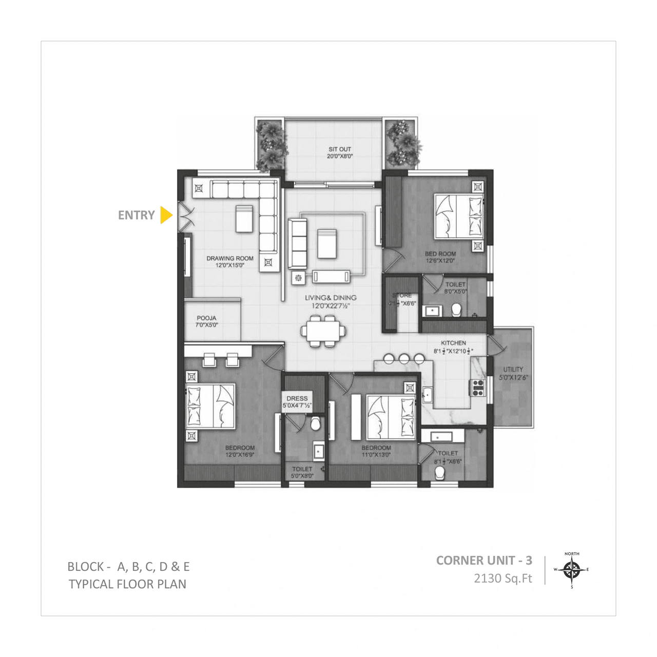 Om Sree Brilliance Unit plan - 1491 sq.ft.