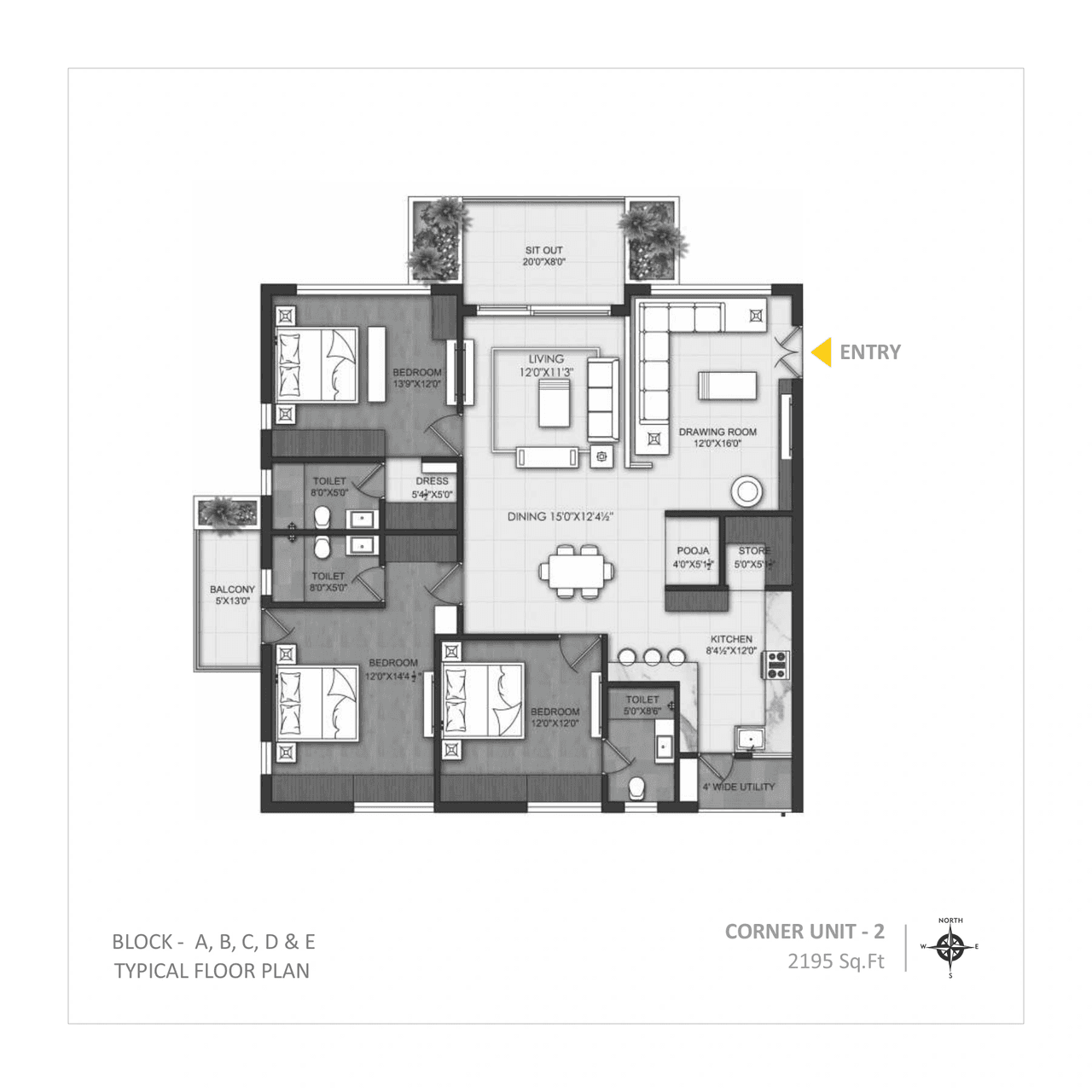Om Sree Brilliance Unit plan - 1535 sq.ft.